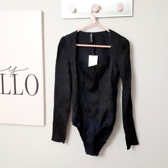 NWT Zara black structured textured square neck bodysuit, M - Picture 12 of 13
